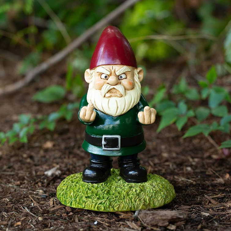 Arlmont & Co. Jamason Funny Garden Gnome Flipping the Double Bird Middle Finger Lawn Statue
